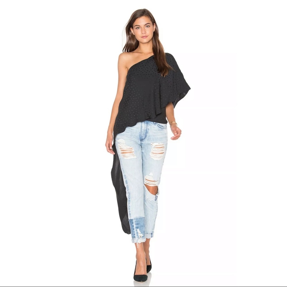 NWT Revolve TY-LR Black Polka Dot One Shoulder Top